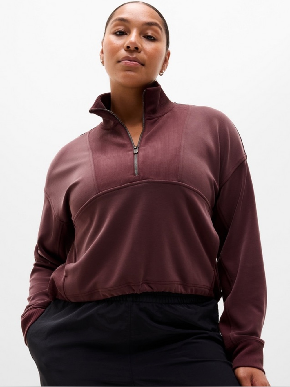Athleta Seasoft Rib 1/4 Zip Popover In Garnet Maroon Color Size M NWT